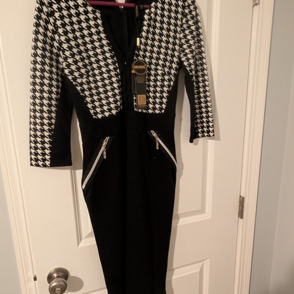 Miusol Black and White Houndstooth Dress